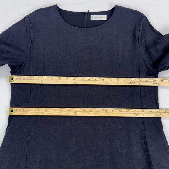 Everlane Women's The Linen A-Line Midi Dress Size 10 Black Puff Sleeve - Picture 14 of 16